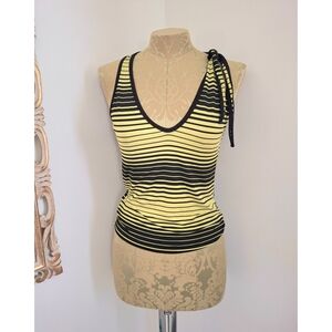 VTG Y2K Versace Jeans Couture Top Lime Green Black Stripes XS